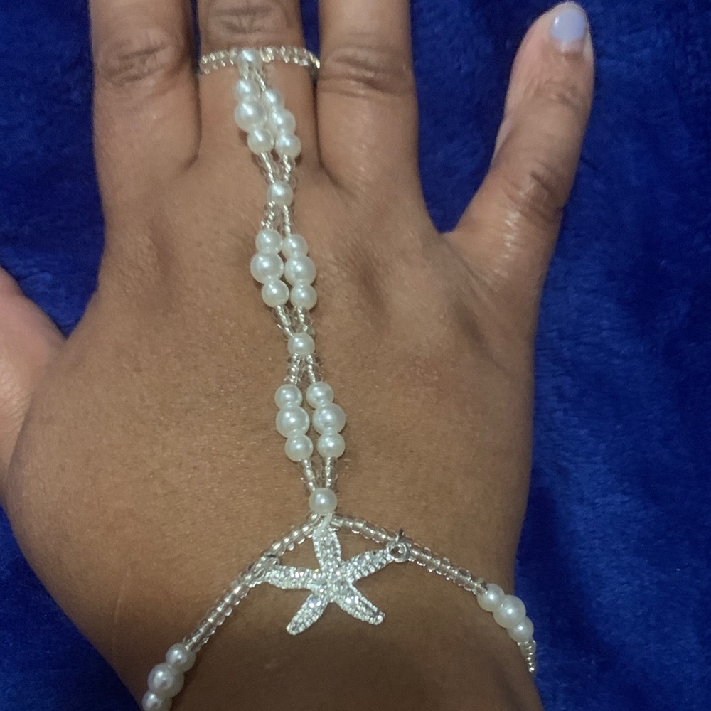 Pearl and Starfish Hand Chain Bracelet